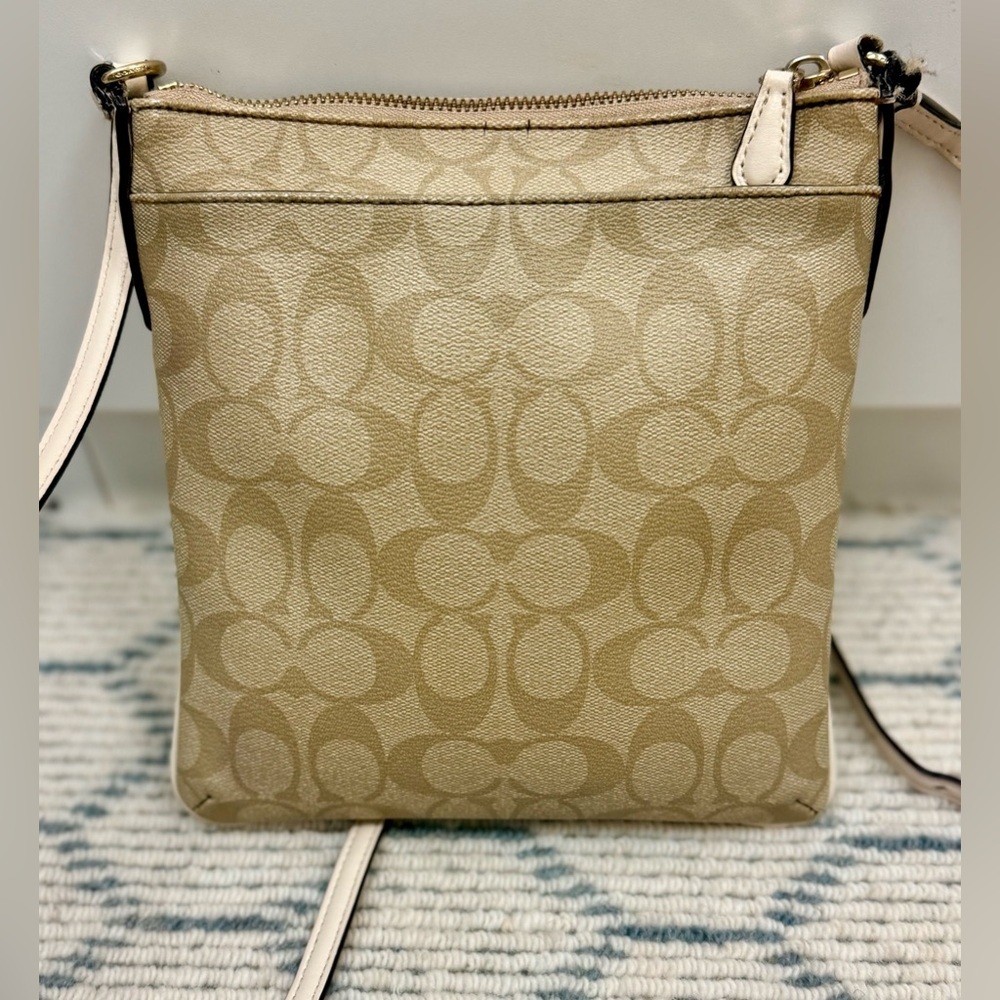 COACH Signature Beige/White Monogram Logo North South Adjust. Strap Crossbody - Picture 3 of 16
